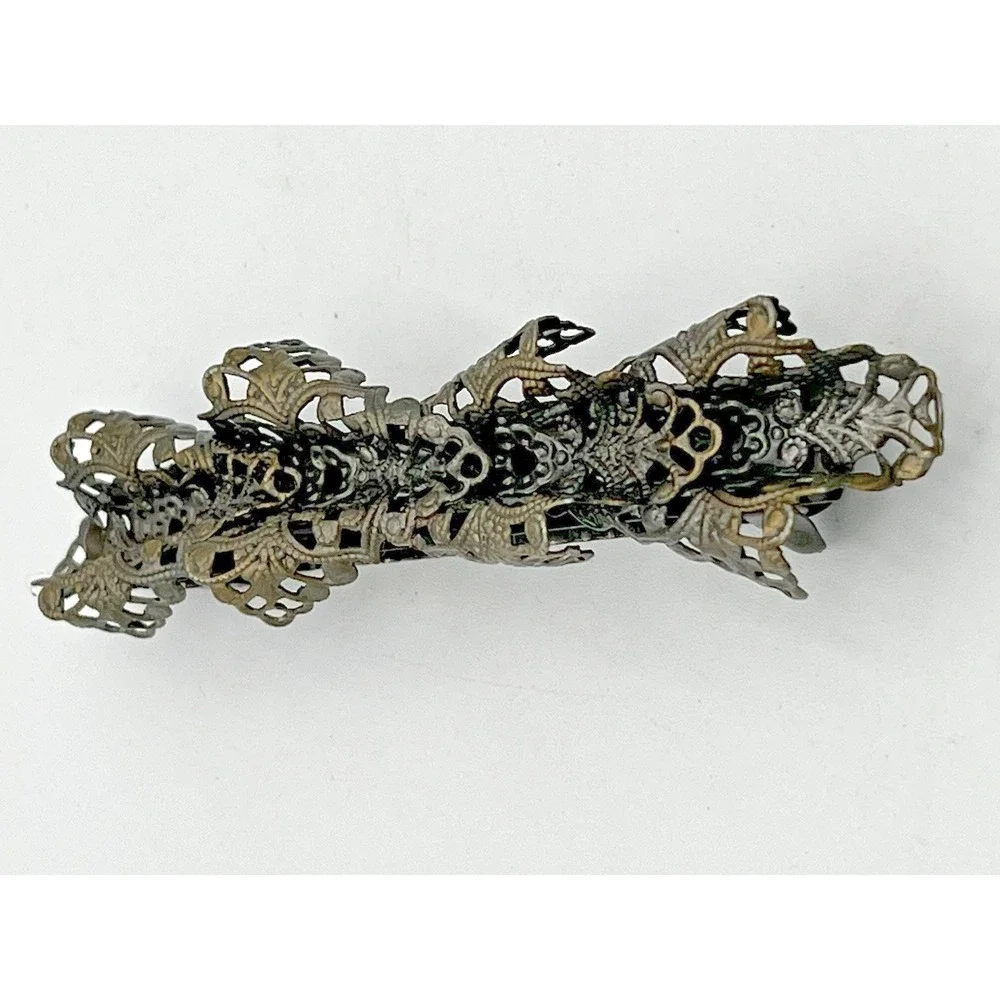 Vintage Art Deco Barrette Filigree Design Hair Pin Silver Tone